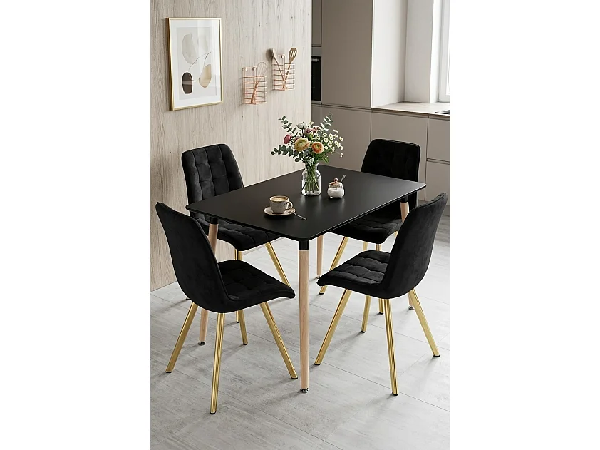 Chaise de salle à manger et cuisine en velours noir, pieds dorés, 2x 49x60x87 cm