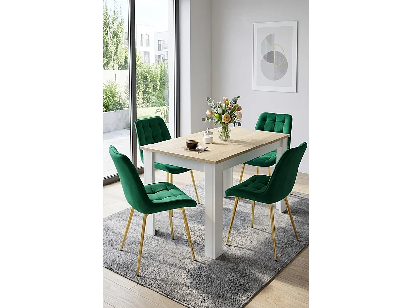 Chaise de salle à manger et cuisine BERA en velours vert, pieds dorés 54x60x88 cm