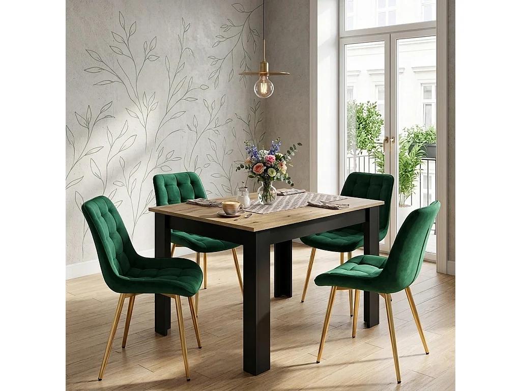 Chaise de salle à manger et cuisine BERA en velours vert, pieds dorés 54x60x88 cm