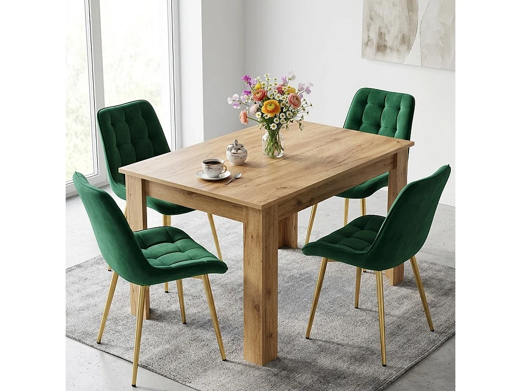 Chaise de salle à manger et cuisine BERA en velours vert, pieds dorés 54x60x88 cm