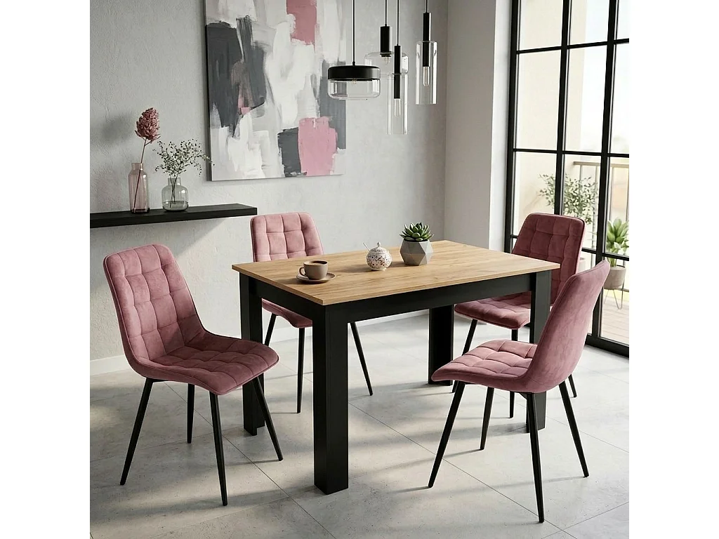 Chaise de salle à manger et cuisine design velours rose foncé pieds noirs 88x49x60 cm