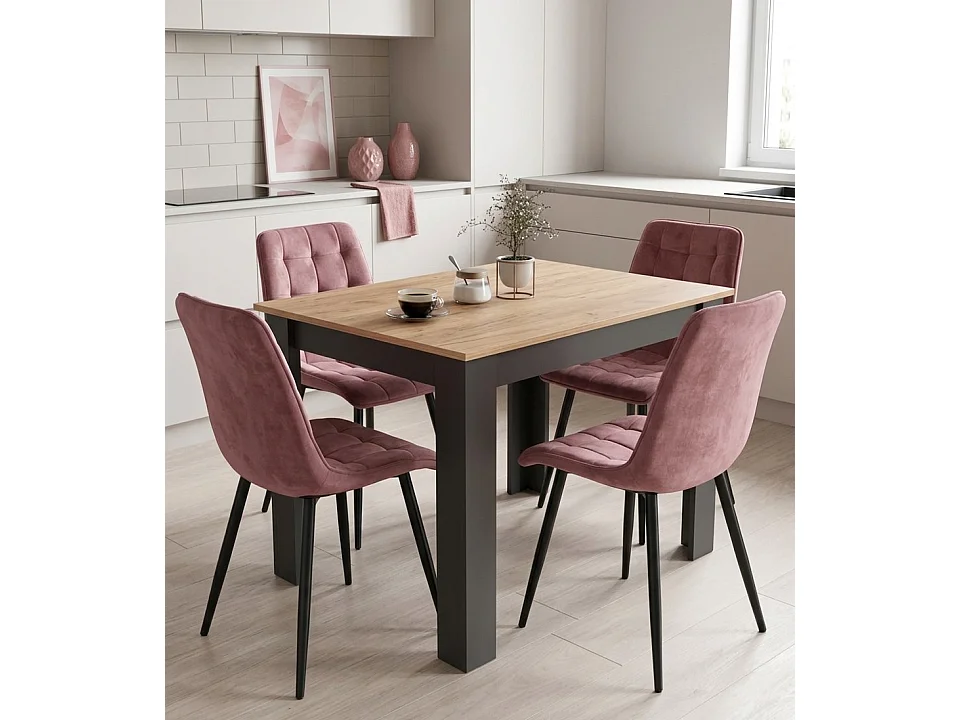 Chaise de salle à manger et cuisine design velours rose foncé pieds noirs 88x49x60 cm