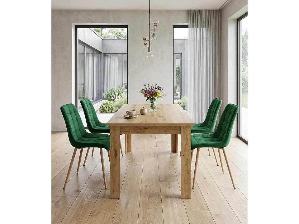 Chaise de salle à manger et cuisine SPLIT en velours vert, pieds chêne 49x60x88 cm