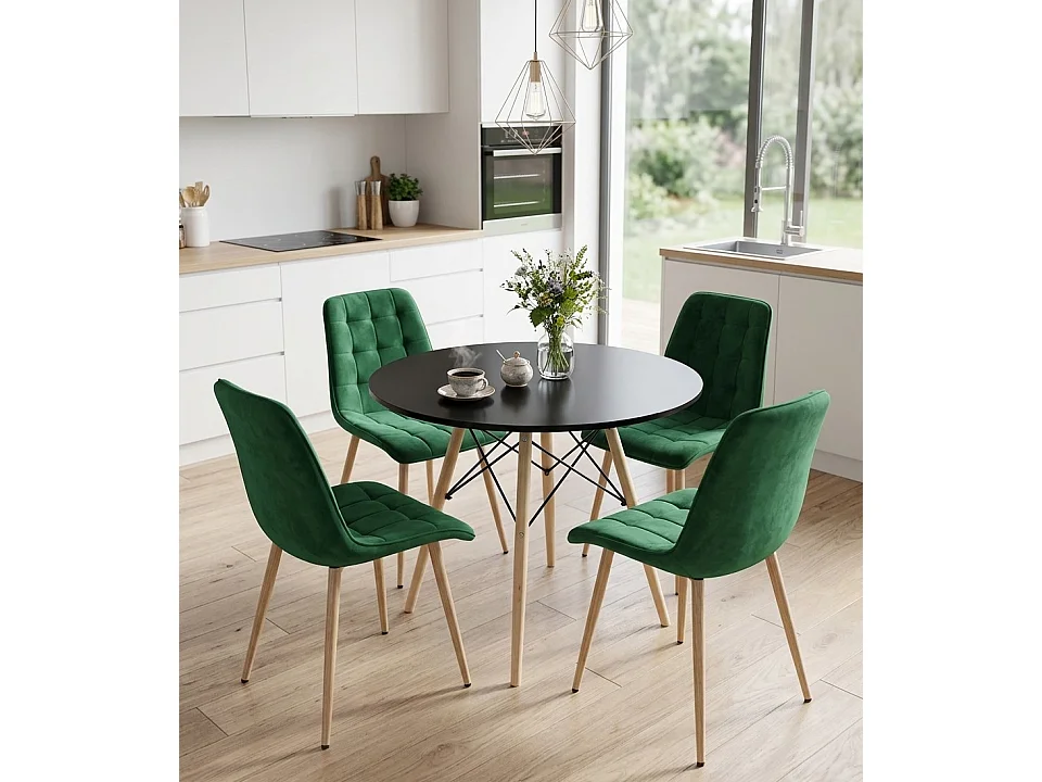 Chaise de salle à manger et cuisine SPLIT en velours vert, pieds chêne 49x60x88 cm