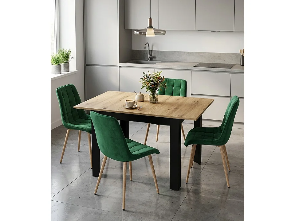 Chaise de salle à manger et cuisine SPLIT en velours vert, pieds chêne 49x60x88 cm