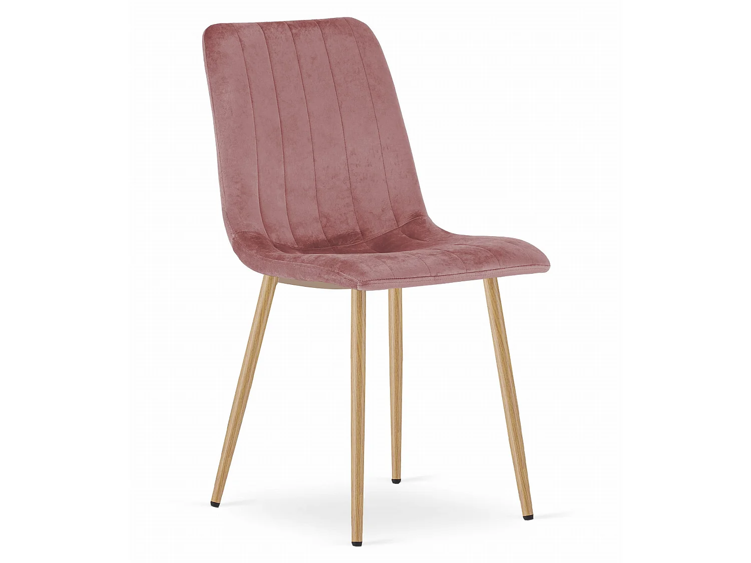 Chaise de salle à manger et cuisine LAVA en velours rose, pieds couleur bois x 4