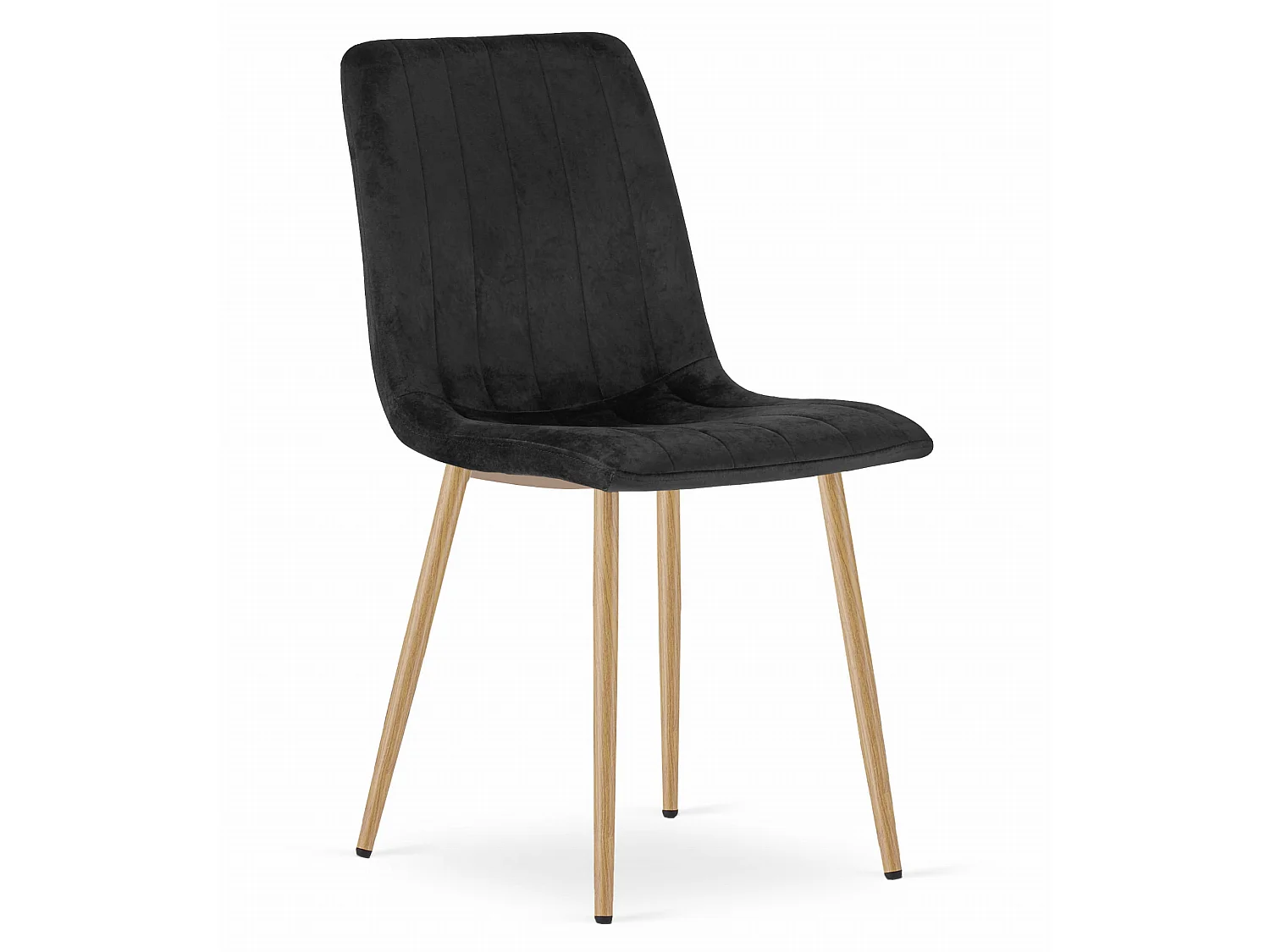 Chaise de salle à manger et cuisine LAVA en velours noir, pieds couleur bois, 86x45x55 cm
