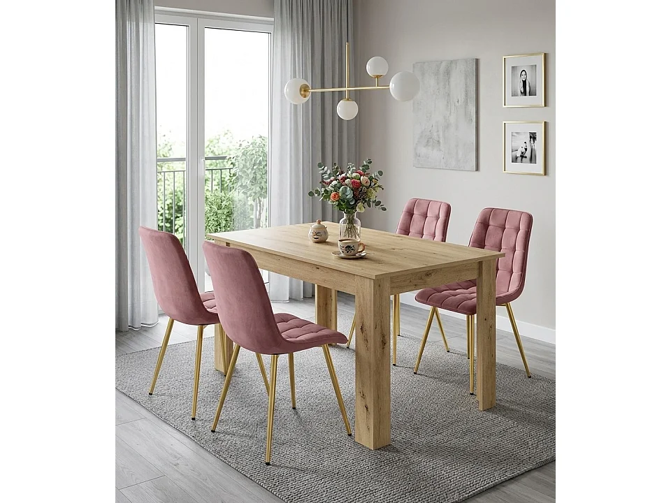 Chaise de salle à manger et cuisine SPLIT en velours rose foncé pieds dorés 88x49x60 cm