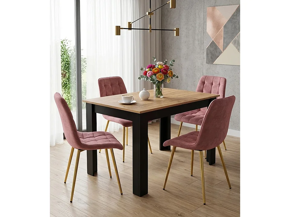Chaise de salle à manger et cuisine SPLIT en velours rose foncé pieds dorés 88x49x60 cm