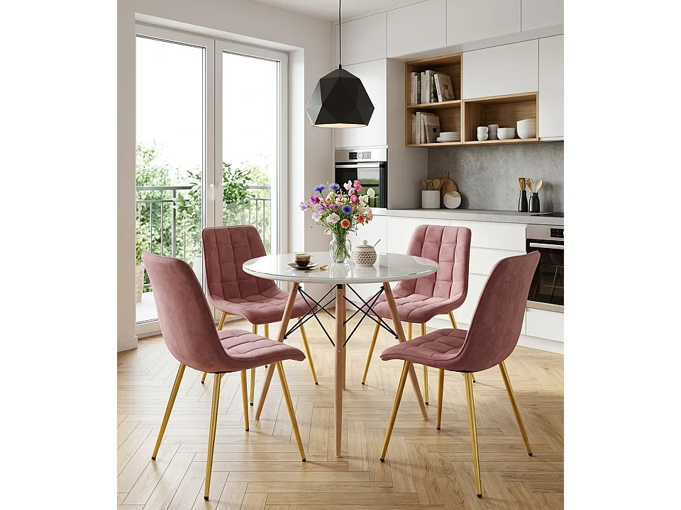 Chaise de salle à manger et cuisine SPLIT en velours rose foncé pieds dorés 88x49x60 cm