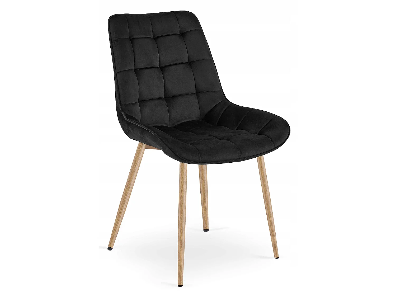Chaise de salle à manger et cuisine BERA en velours noir, pieds chêne x 4