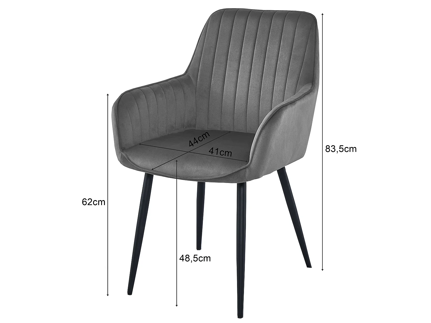 Eetkamerstoel SOLDEN fluweel zilvergrijs zwart 56,5x60,5x83,5 cm