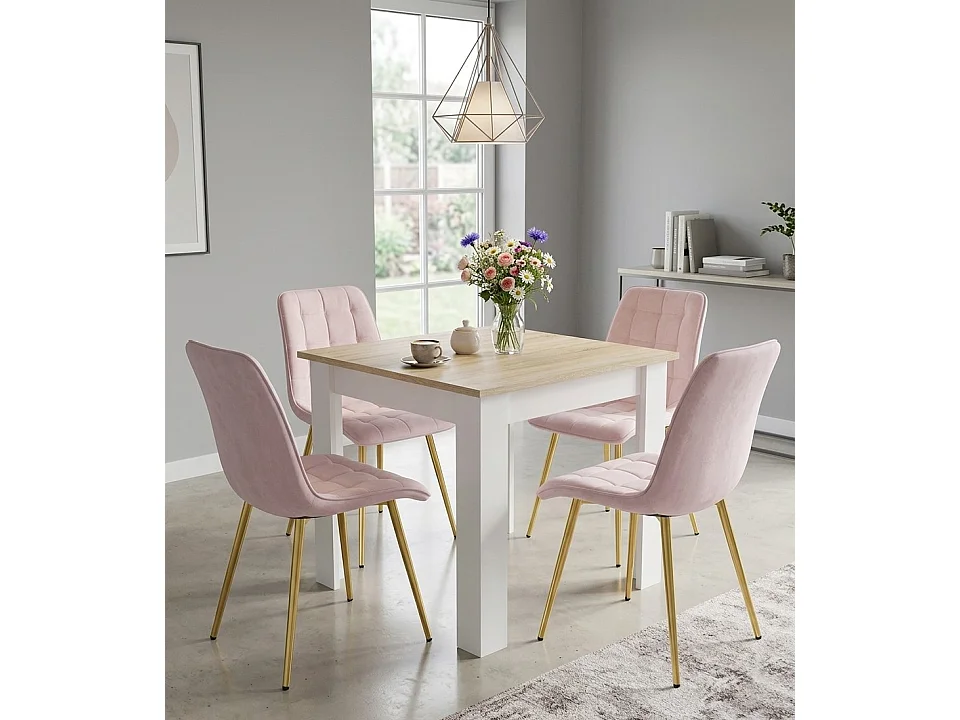 Chaise de salle à manger et cuisine SPLIT en velours rose clair, pieds dorés 88x49x60 cm