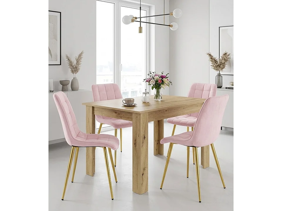 Chaise de salle à manger et cuisine SPLIT en velours rose clair, pieds dorés 88x49x60 cm