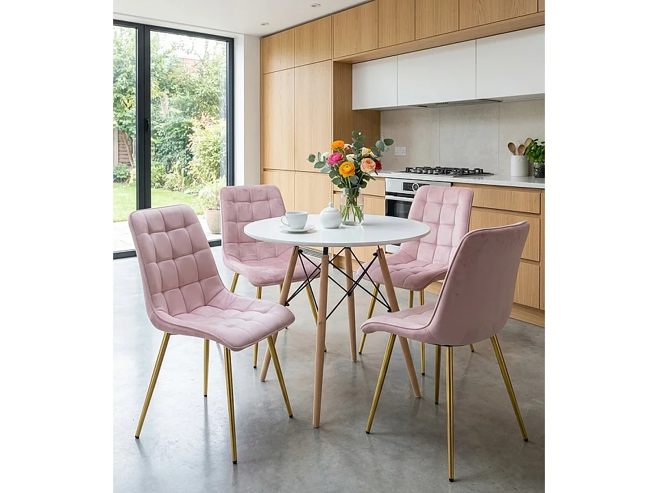 Chaise de salle à manger et cuisine SPLIT en velours rose clair, pieds dorés 88x49x60 cm