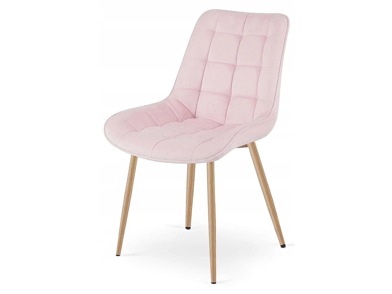 Chaise de salle à manger et cuisine BERA en velours rose clair, pieds chêne 54x60x88 cm