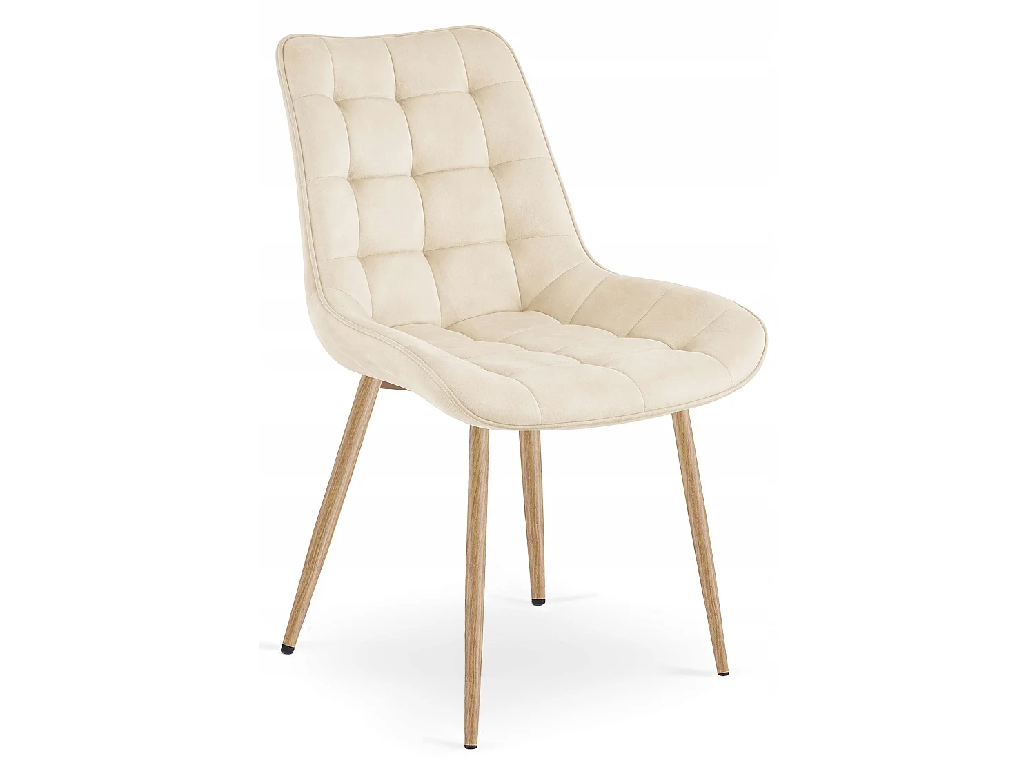 Chaise de salle à manger et cuisine BERA en velours beige clair, pieds chêne x4 88x54x60 cm