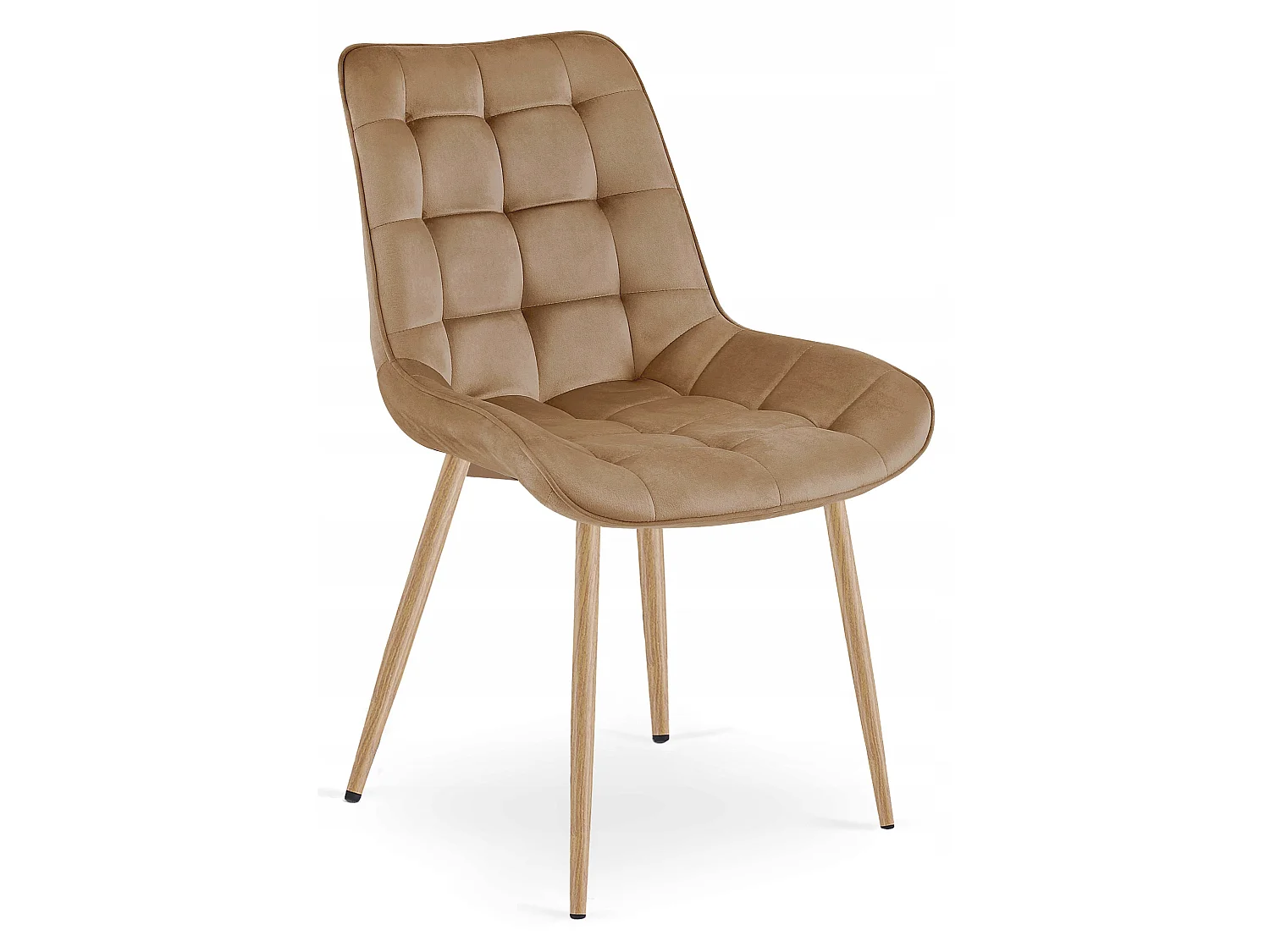 Chaise de salle à manger et cuisine BERA en velours brun, pieds chêne, lot de 4