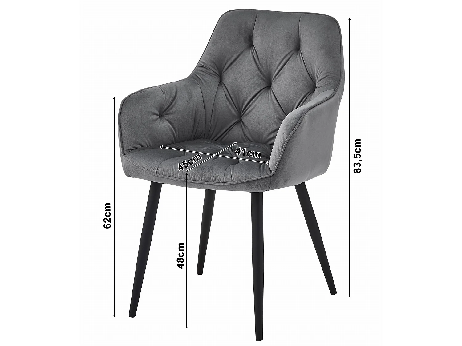 Chaise de salle à manger et cuisine JORK velours rose pieds noirs 56x62x83,5 cm