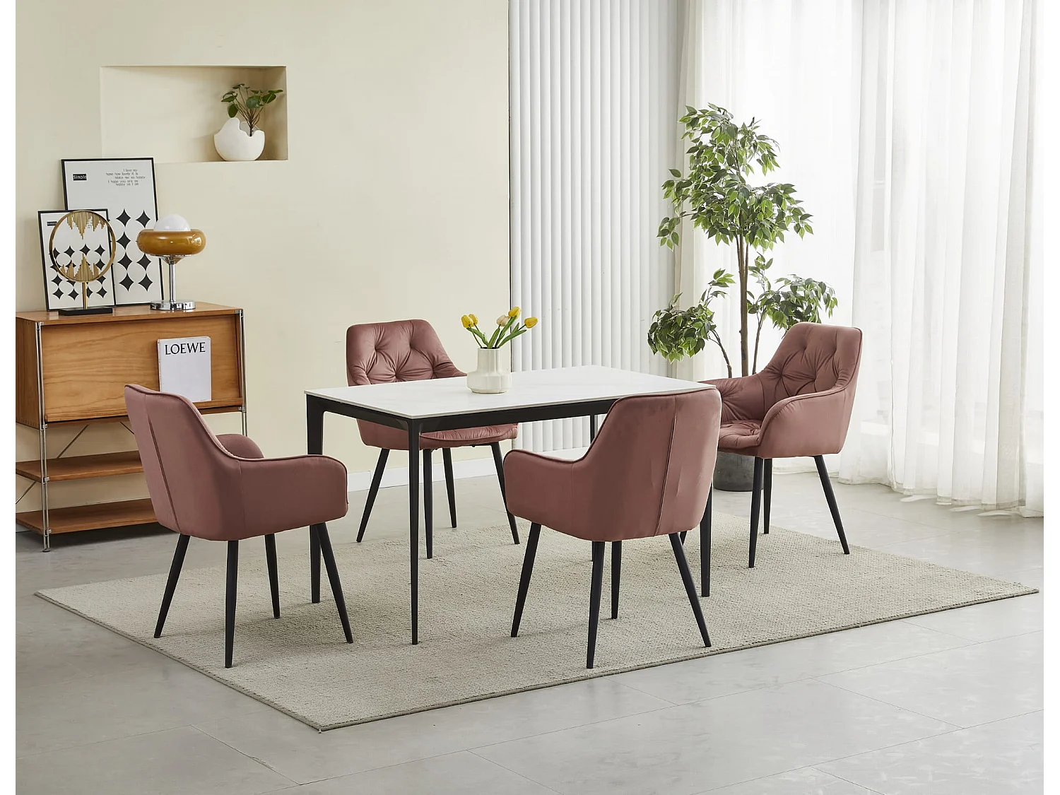 Chaise de salle à manger et cuisine JORK velours rose pieds noirs 56x62x83,5 cm