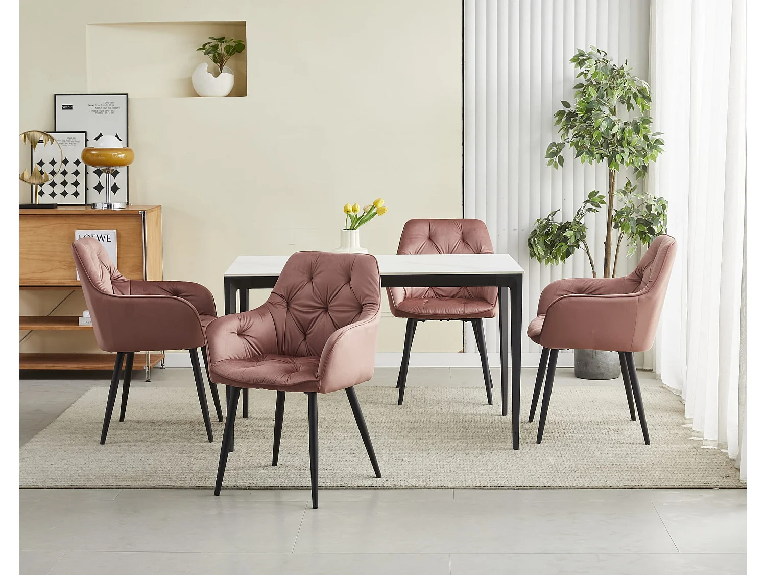 Chaise de salle à manger et cuisine JORK velours rose pieds noirs 56x62x83,5 cm