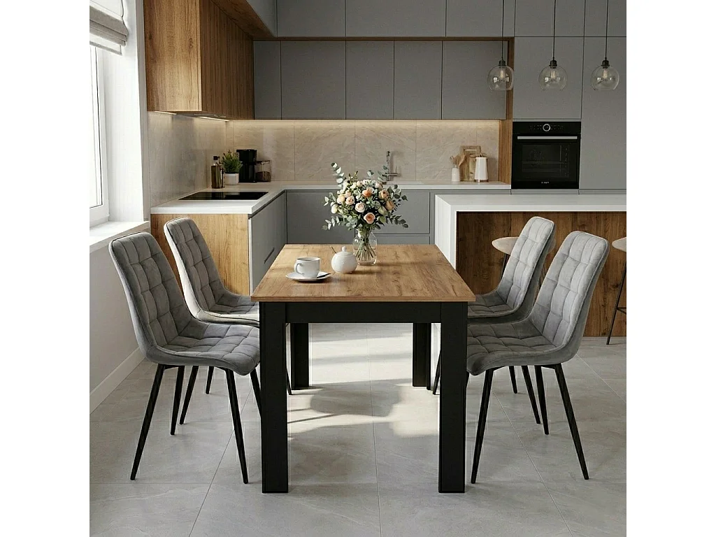 Esszimmerstuhl SPLIT Samt grau hell schwarze Metallbeine 49x60x88 cm