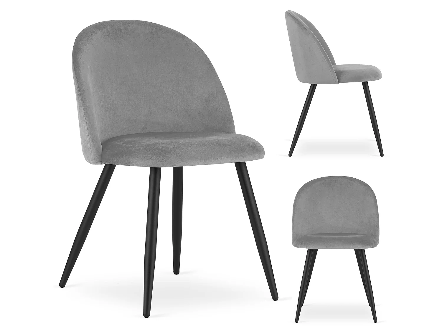 Eetkamerstoel BELLO ergonomisch fluweel lichtgrijs zwarte poten 76,5 cm