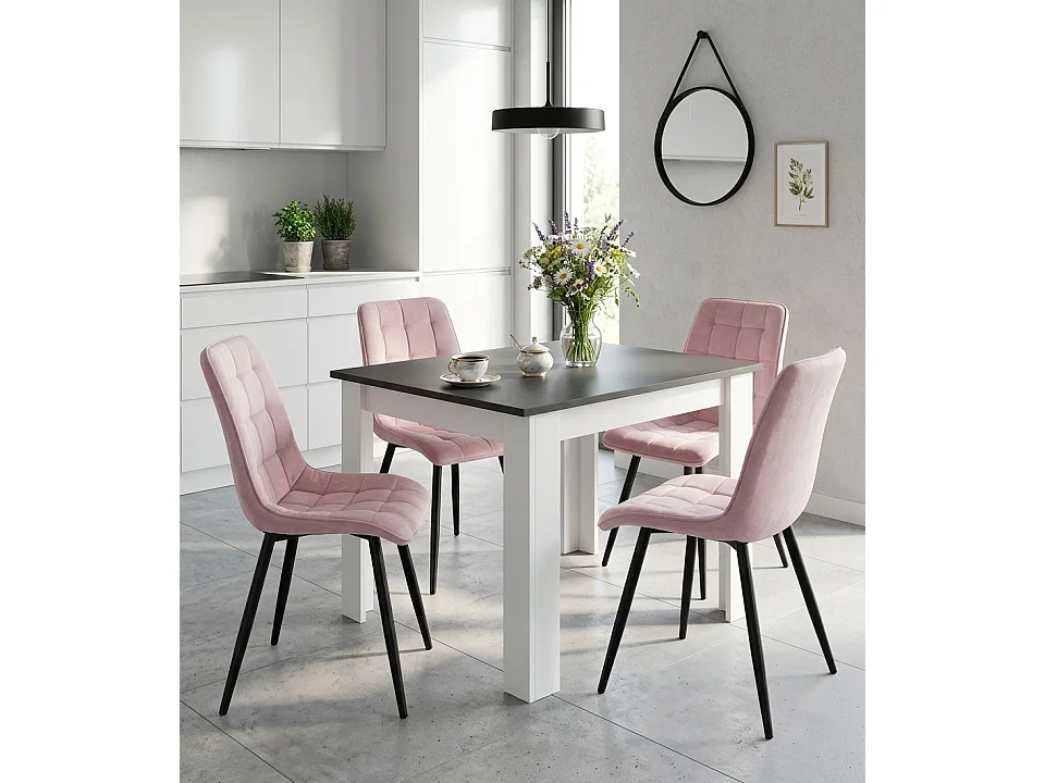 Eetkamerstoel SPLIT fluweel lichtroze zwarte poten 88x49x60 cm