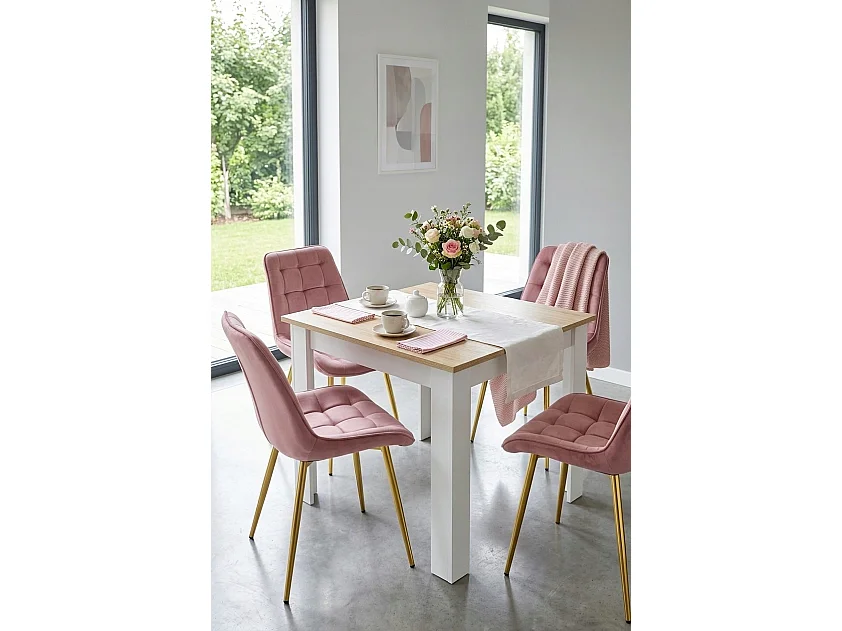 Chaise de salle à manger et cuisine BERA en velours rose foncé, pieds dorés 88x54x60 cm
