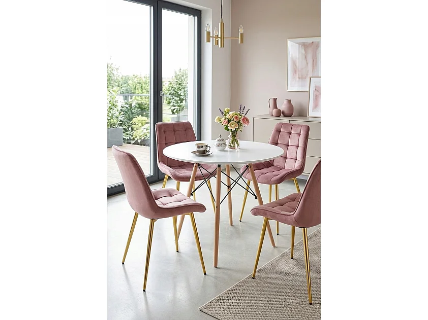 Chaise de salle à manger et cuisine BERA en velours rose foncé, pieds dorés 88x54x60 cm