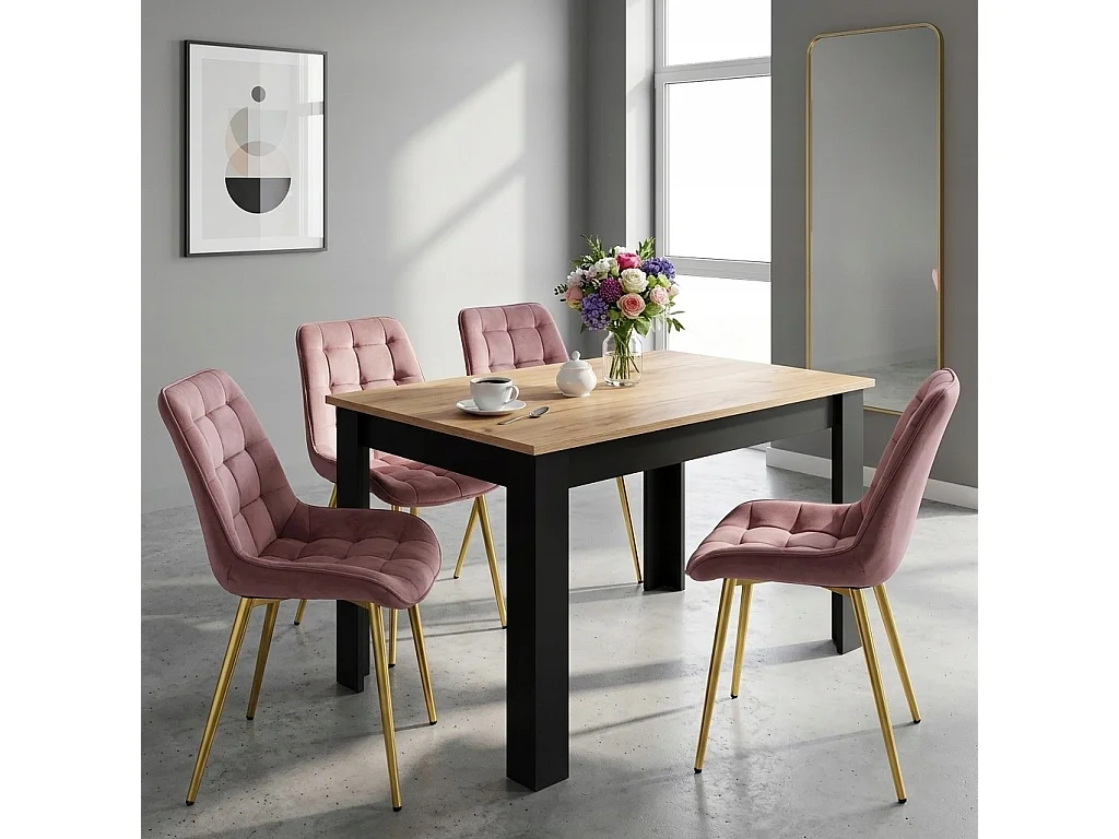 Chaise de salle à manger et cuisine BERA en velours rose foncé, pieds dorés 88x54x60 cm