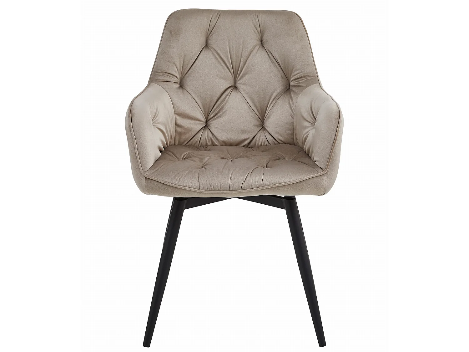 Sedia da pranzo girevole velluto beige scuro gambe nere 84x56x61 cm