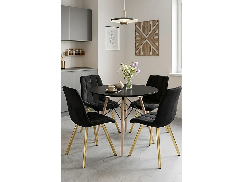 Esszimmerstuhl Samt Metall Schwarz Gold 87x49x60 cm