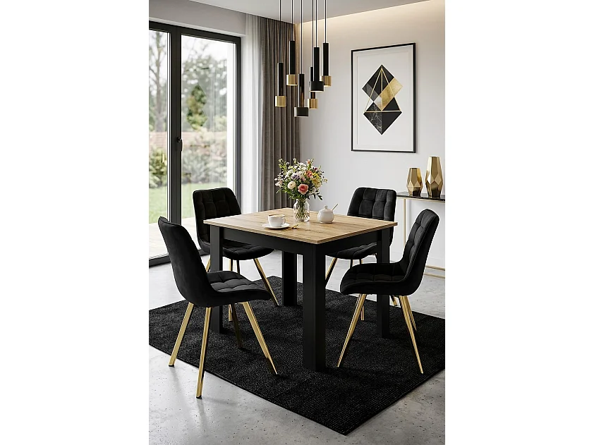 Chaise de salle à manger et cuisine SORIA en velours noir, pieds dorés 86x53x59 cm