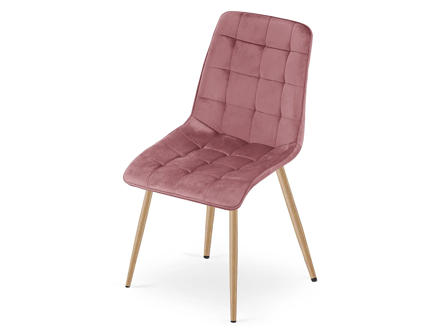 Chaise de salle à manger et cuisine en velours rose foncé pieds chêne 49x60x88 cm