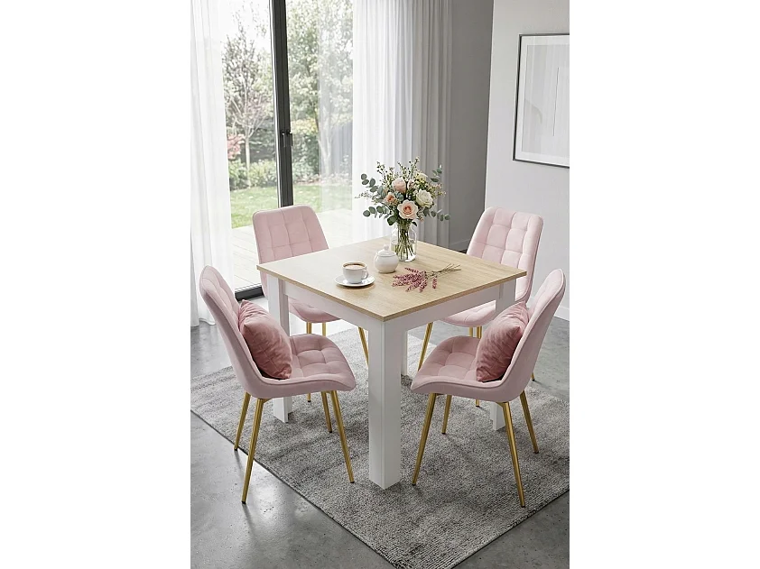 Chaise de salle à manger et cuisine BERA en velours rose clair, pieds dorés 54x60x88 cm