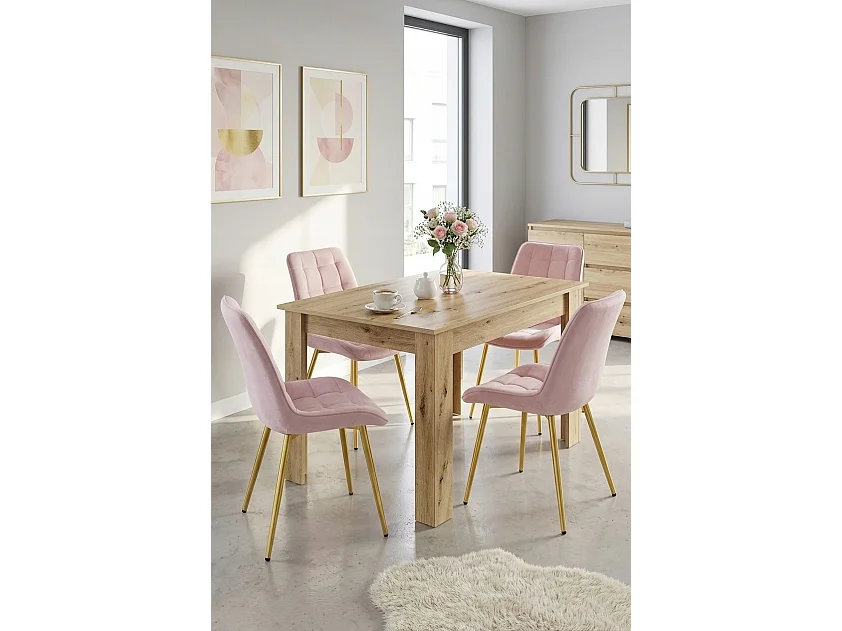 Chaise de salle à manger et cuisine BERA en velours rose clair, pieds dorés 54x60x88 cm