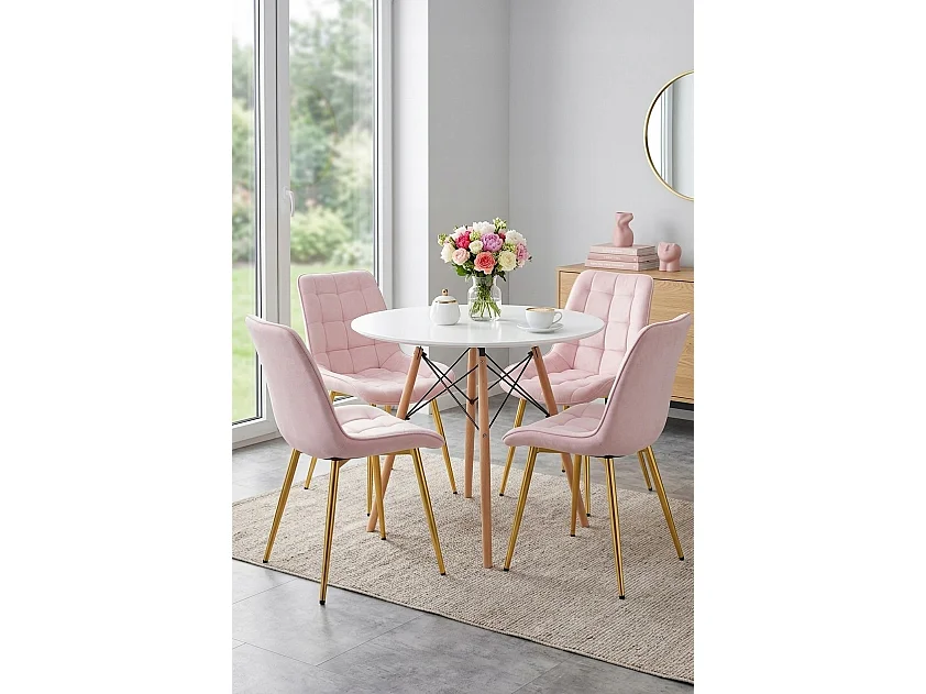 Chaise de salle à manger et cuisine BERA en velours rose clair, pieds dorés 54x60x88 cm