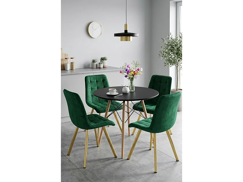 Eetkamerstoel CIEZA fluweel groen gouden poten 87x49x60 cm