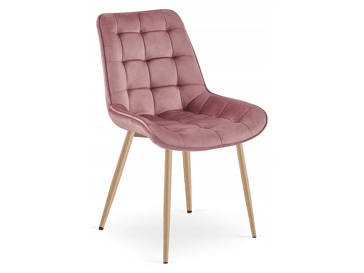 Chaise de salle à manger et cuisine BERA en velours rose foncé, pieds chêne, 54x60x88 cm