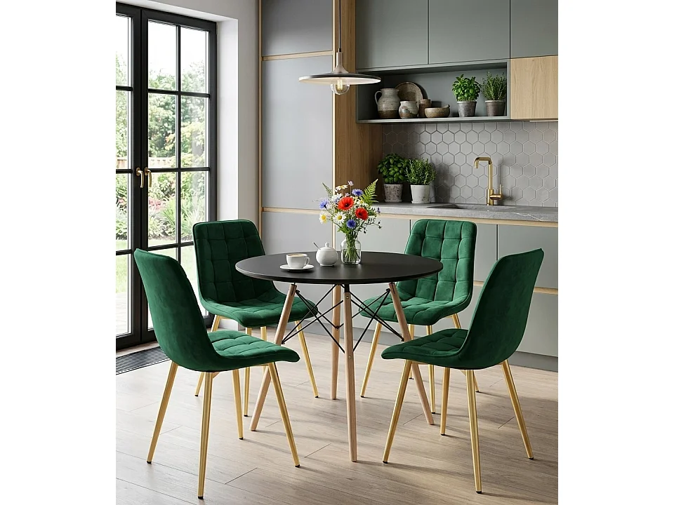 Chaise de salle à manger et cuisine SPLIT en velours vert, pieds dorés