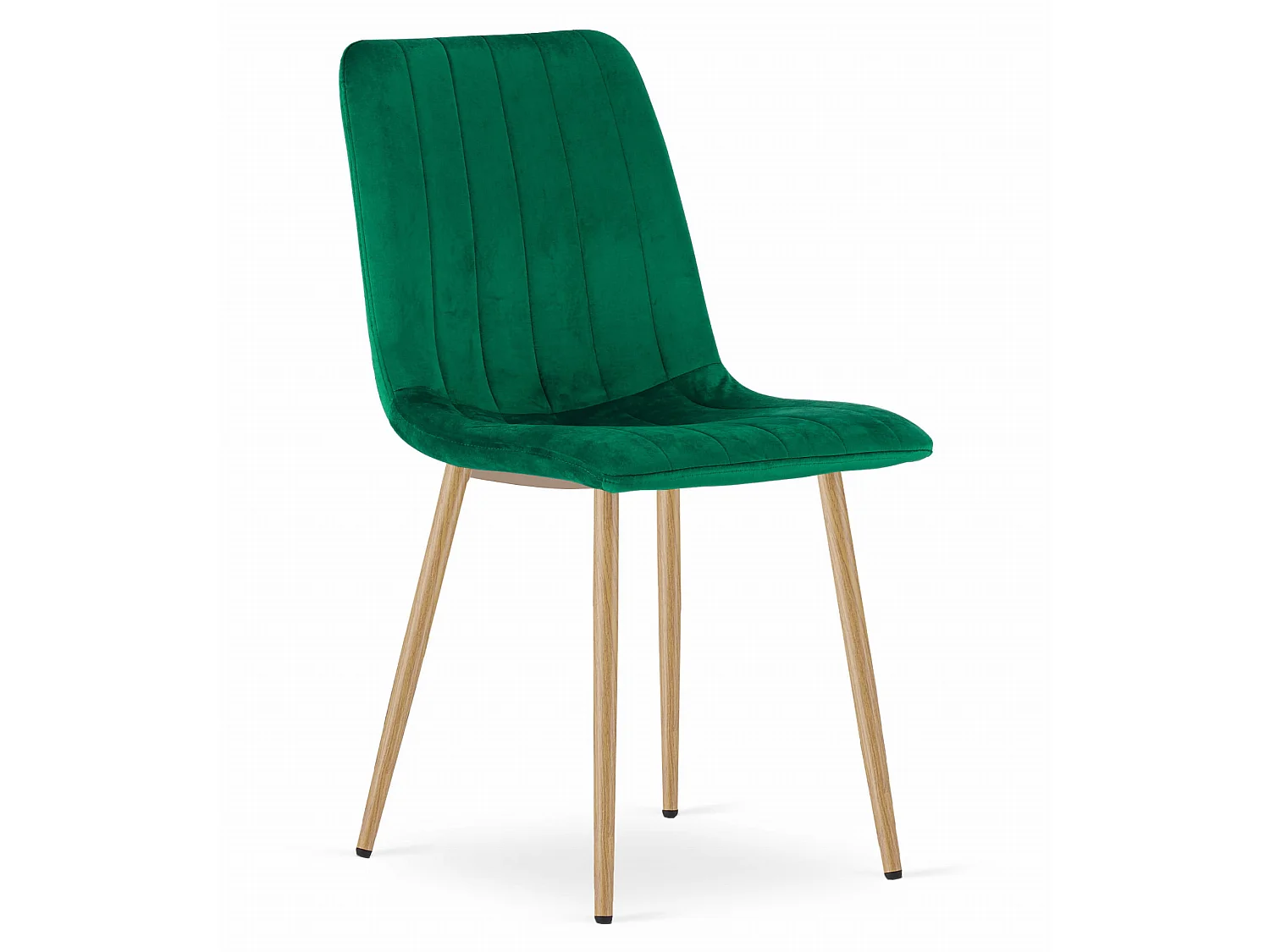 Chaise de salle à manger et cuisine LAVA en velours vert foncé, pieds couleur bois, x4