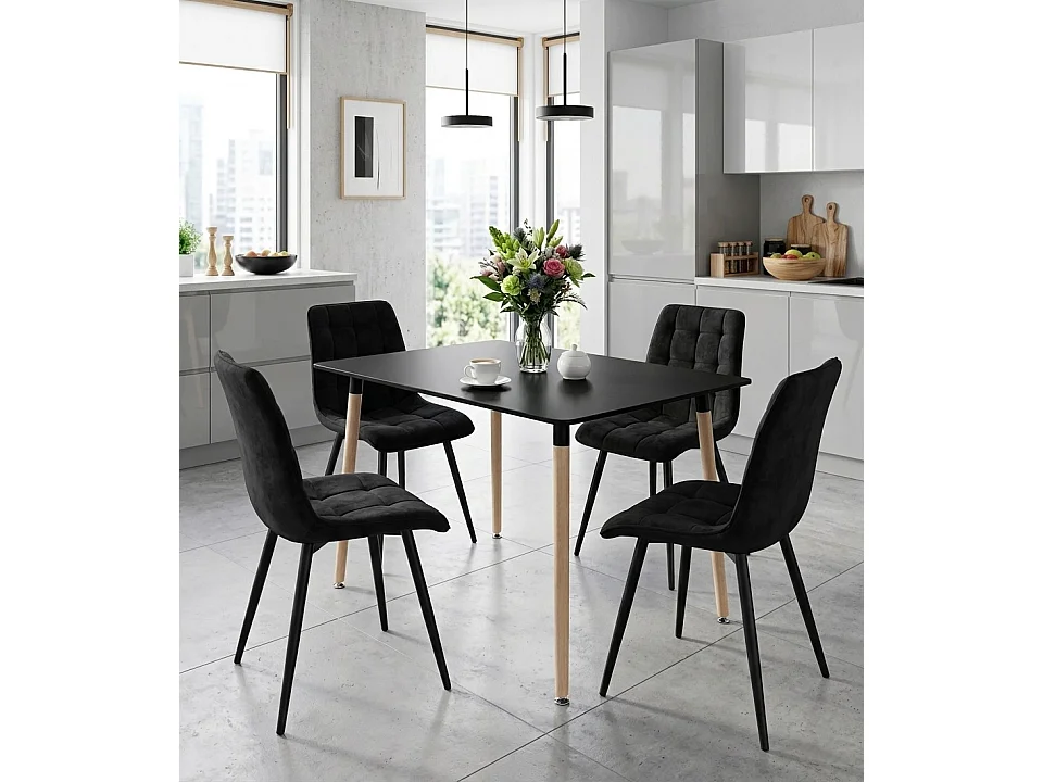 Chaise de salle à manger et cuisine SPLIT en velours noir, pieds noirs 49x60x88 cm
