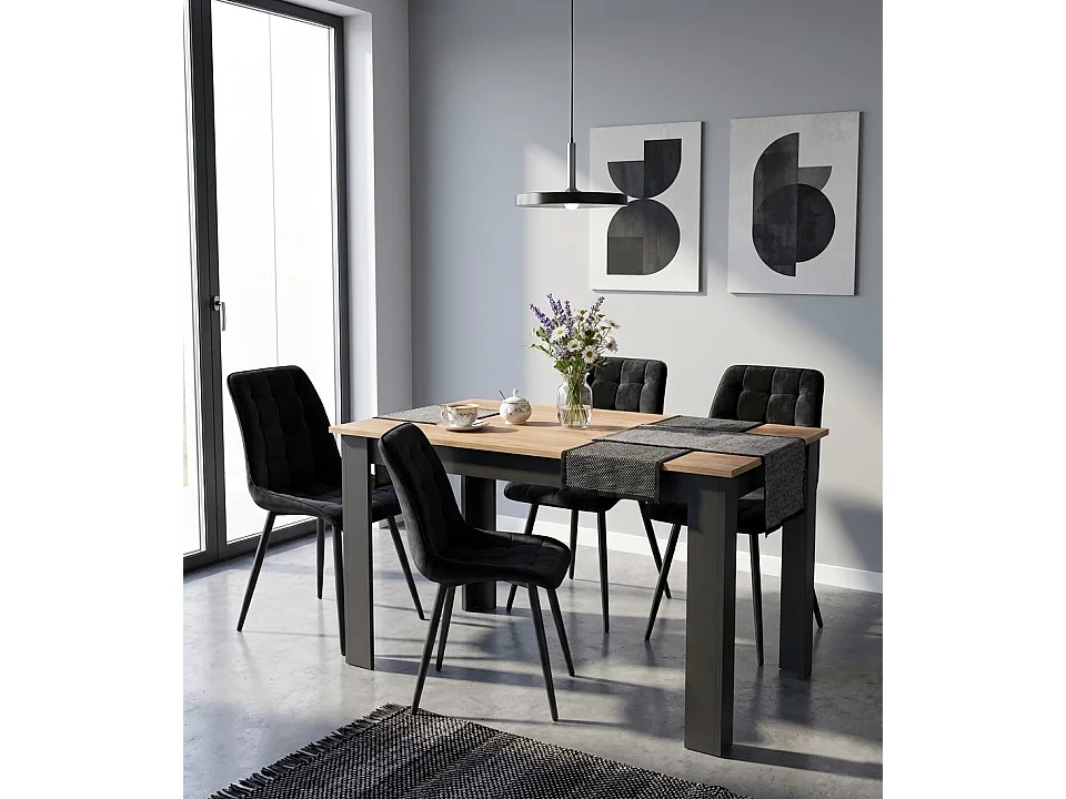 Chaise de salle à manger et cuisine SPLIT en velours noir, pieds noirs 49x60x88 cm