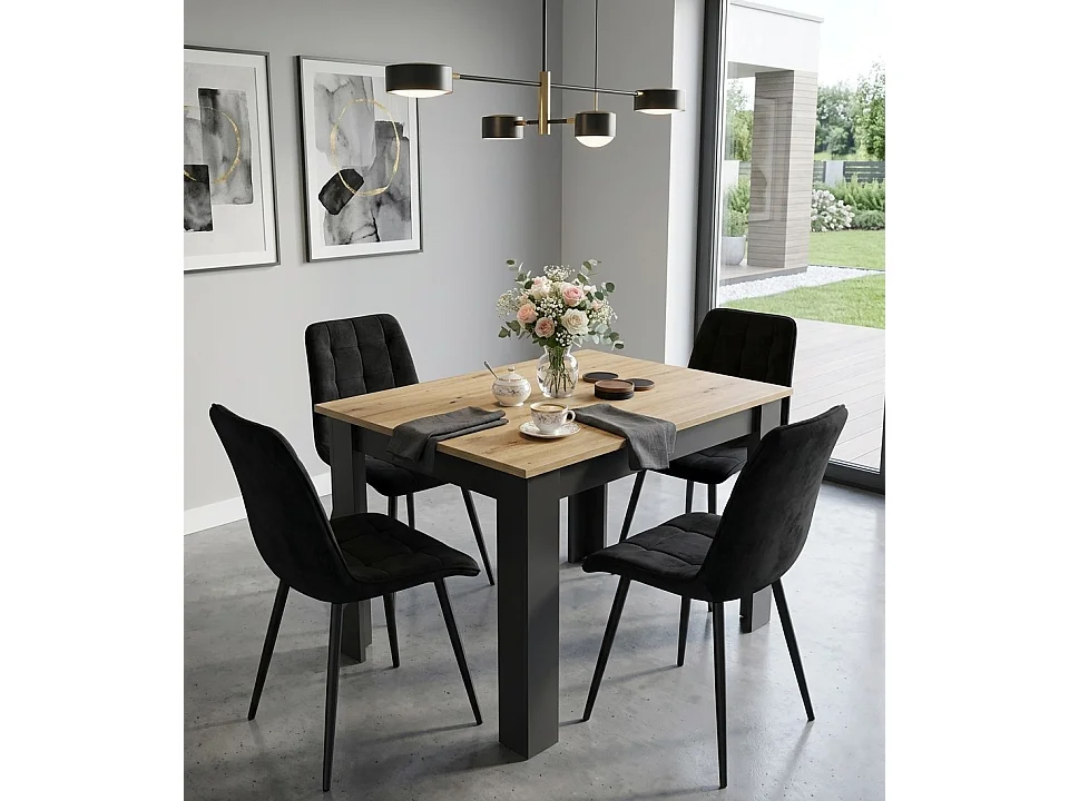 Chaise de salle à manger et cuisine SPLIT en velours noir, pieds noirs 49x60x88 cm