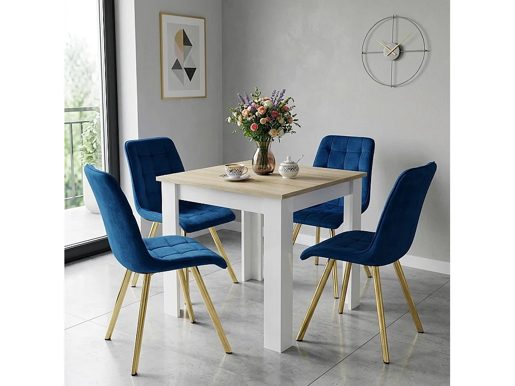 Chaise de salle à manger CIEZA en velours bleu marine, pieds dorés, lot de 4