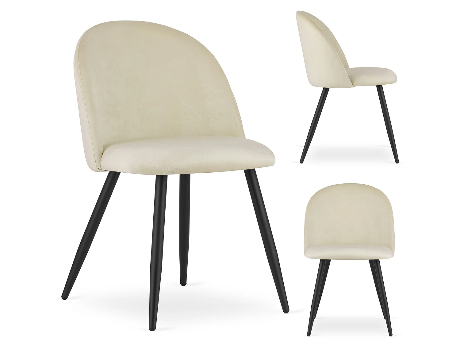 Eetkamerstoel BELLO - fluweel beige - zwarte metalen poten 76,5 cm