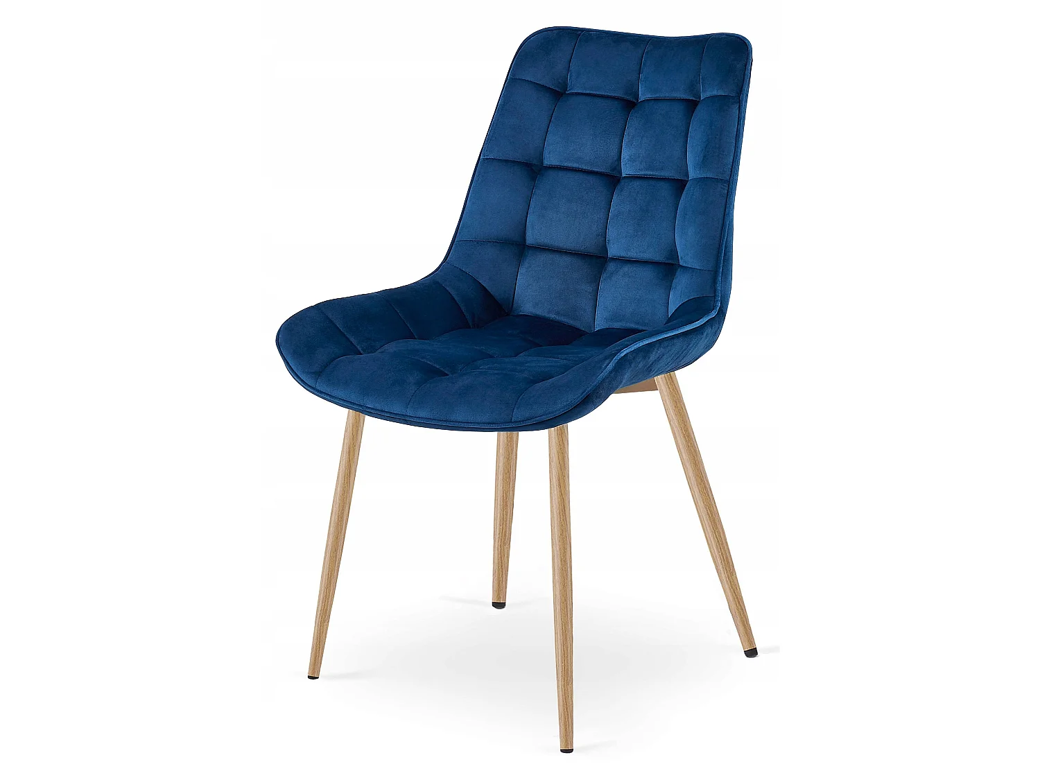 Chaise de salle à manger et cuisine BERA en velours bleu marine, pieds chêne