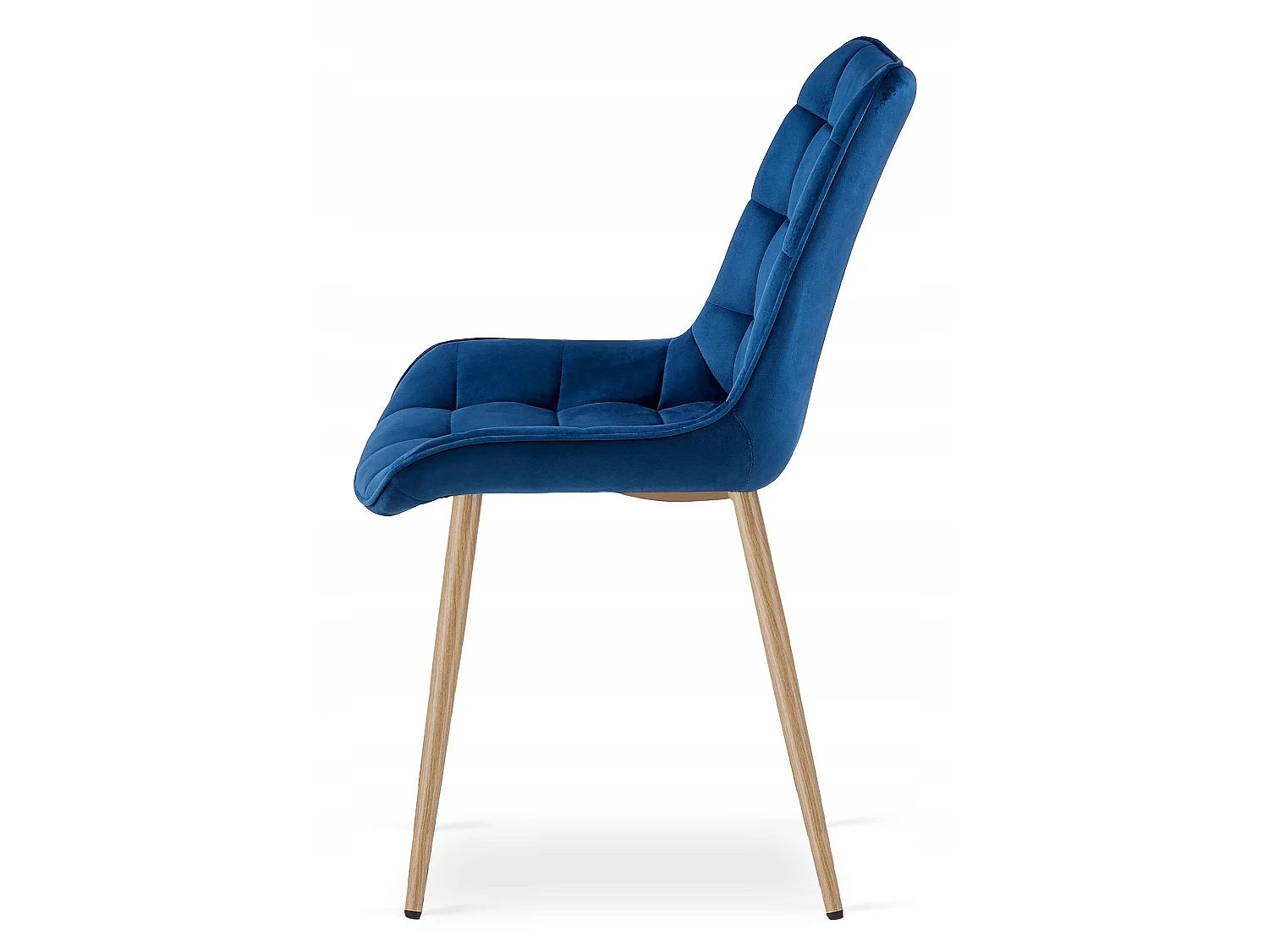 Chaise de salle à manger et cuisine BERA en velours bleu marine, pieds chêne