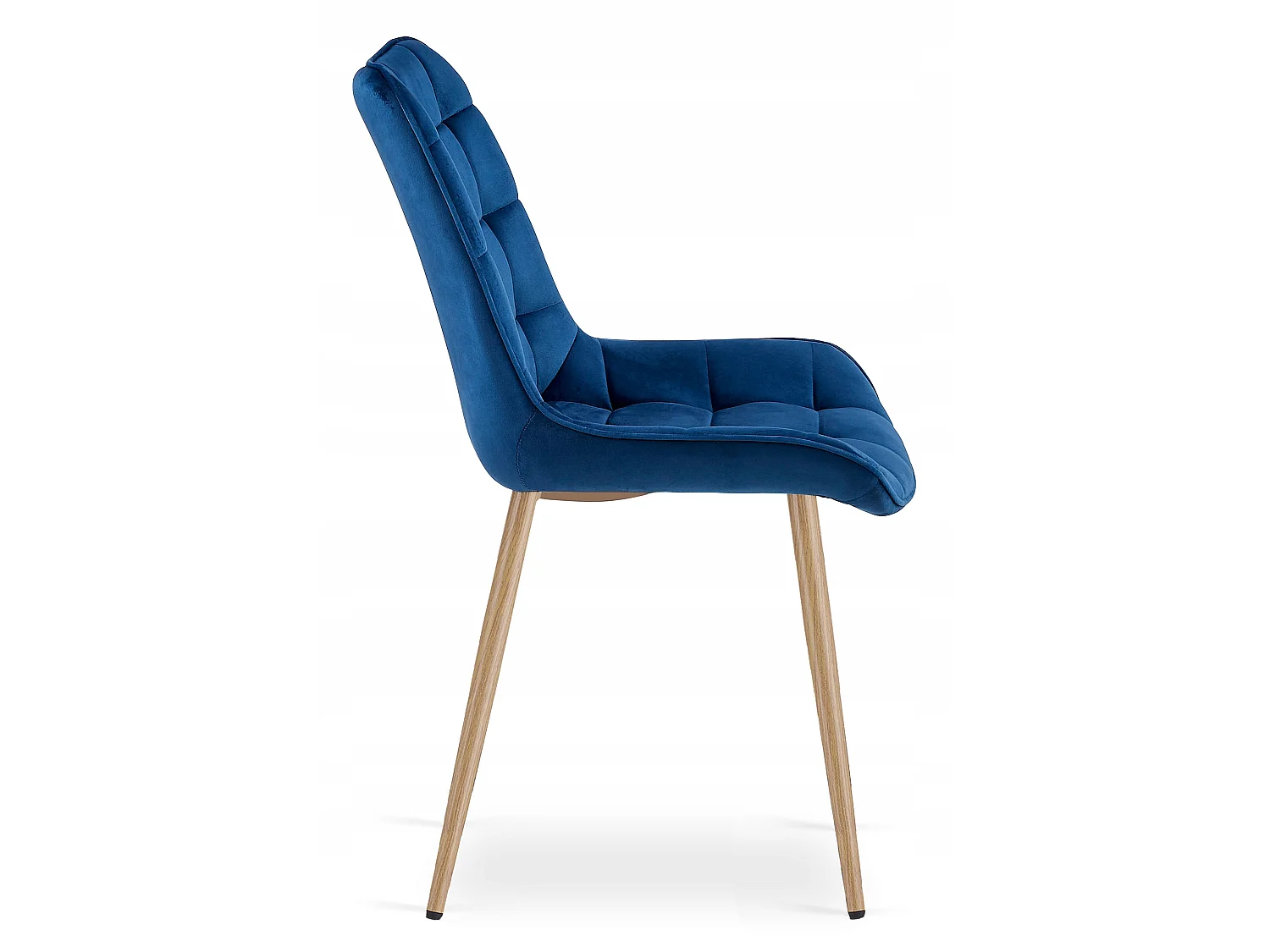 Chaise de salle à manger et cuisine BERA en velours bleu marine, pieds chêne
